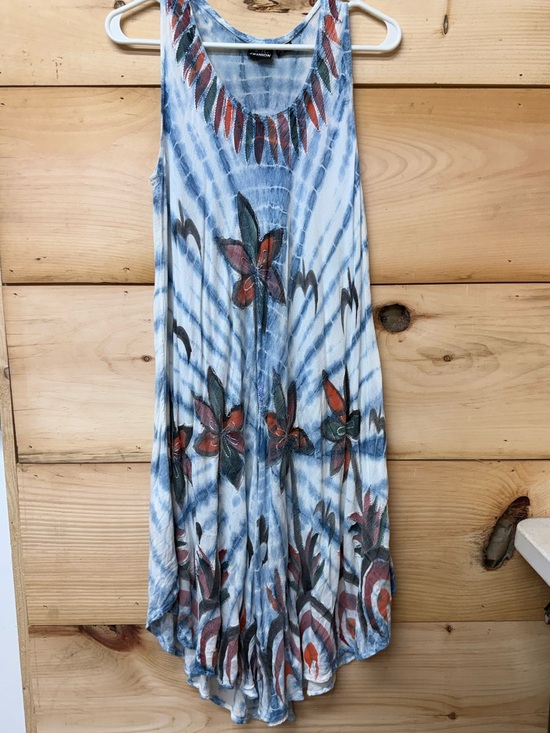 Dresses & Skirts - Boho Floral Tie-Dye Maxi Dress in Blue and Rust - Unbranded